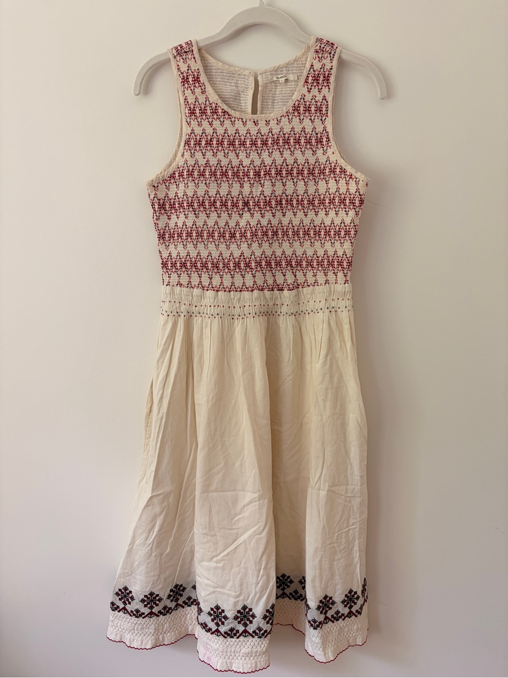 Tularosa Cream Midi Dress with Beading and Embroidery Accents